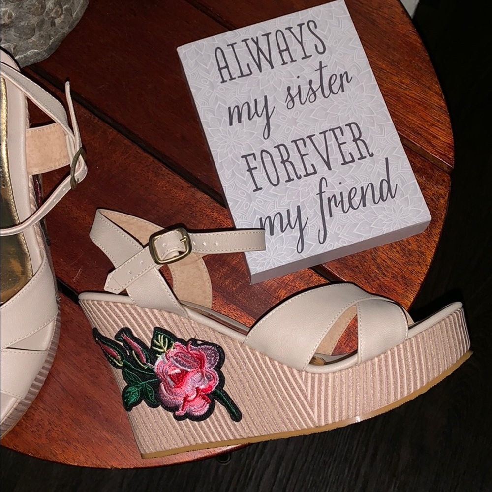 Mexican Cream Leather Wedge Sandals Handmade👠🌺 - Picture 7 of 8